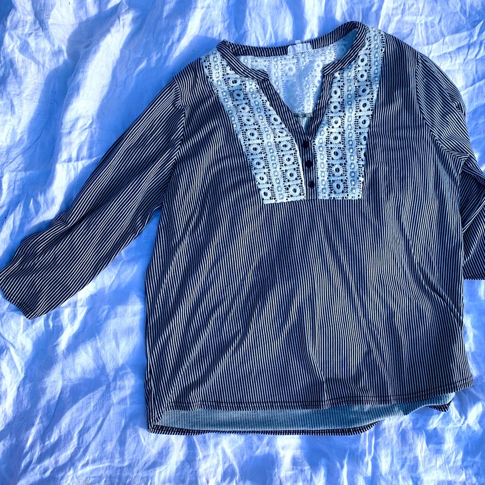 Siren Lily Women 3/4 sleeve top plus size black & white stripes size 2X